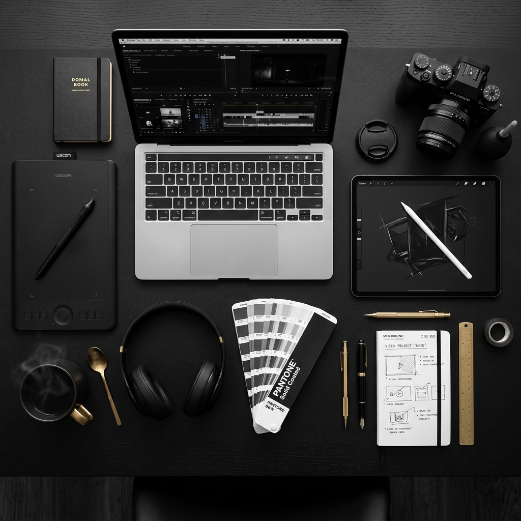 Creative workspace — graphic design and video editing tools
